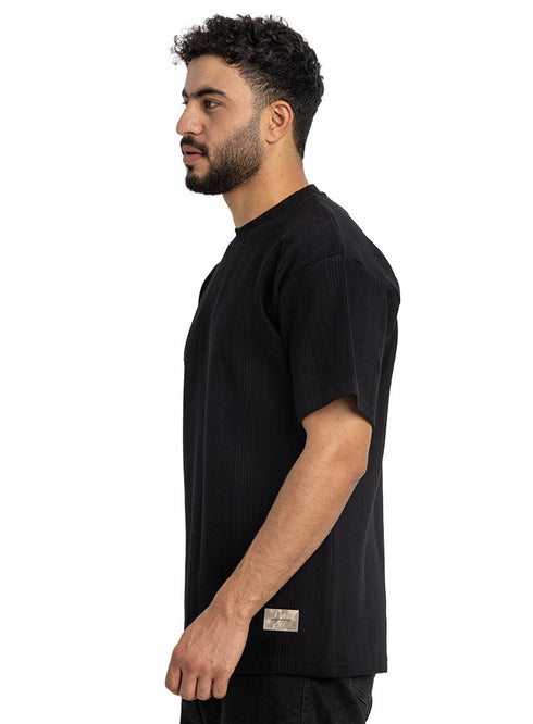 Black Jacquard - Over Size Round T-Shirt - Khotwh