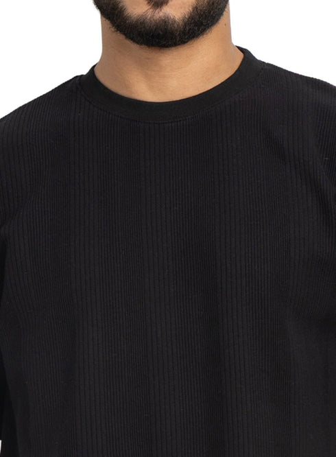 Black Jacquard - Over Size Round T-Shirt - Khotwh