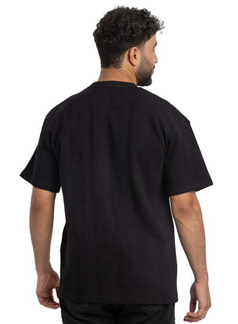 Black Jacquard - Over Size Round T-Shirt - Khotwh