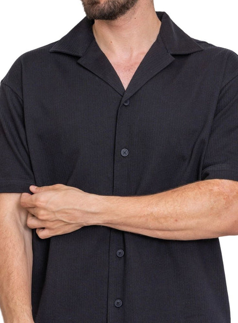 Black Jacquard Tennis Collar Shirt - Khotwh
