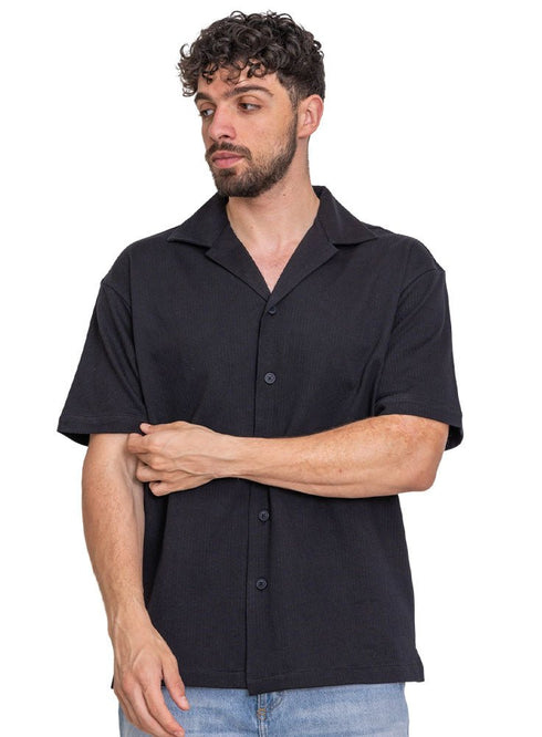 Black Jacquard Tennis Collar Shirt - Khotwh