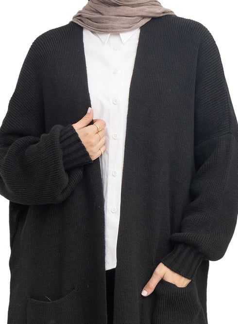 Black knitted-Long Cardigan - Khotwh