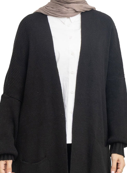 Black knitted-Long Cardigan - Khotwh