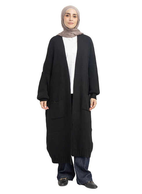 Black knitted-Long Cardigan - Khotwh