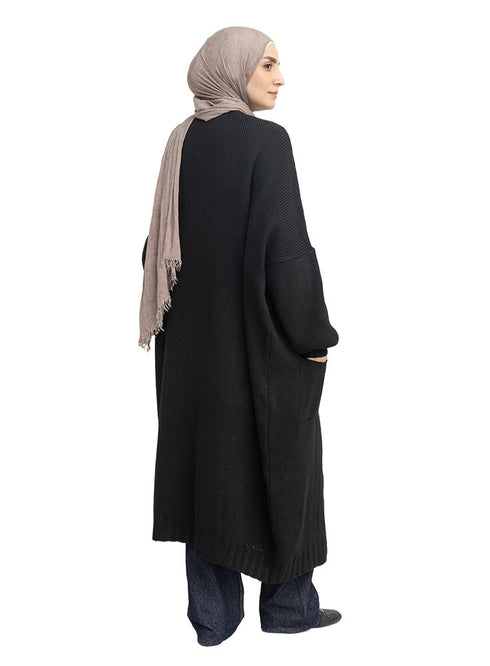 Black knitted-Long Cardigan - Khotwh