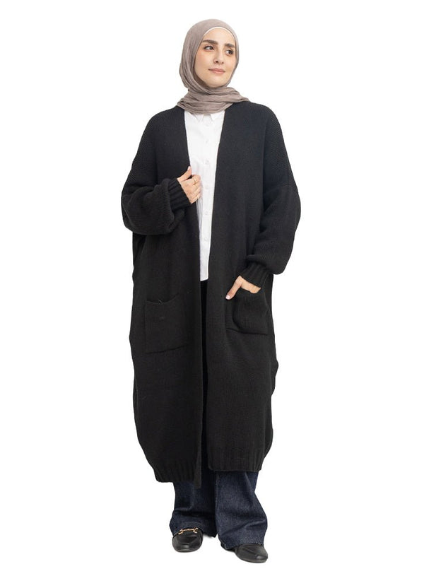 Black knitted-Long Cardigan - Khotwh