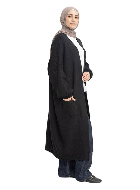 Black knitted-Long Cardigan - Khotwh