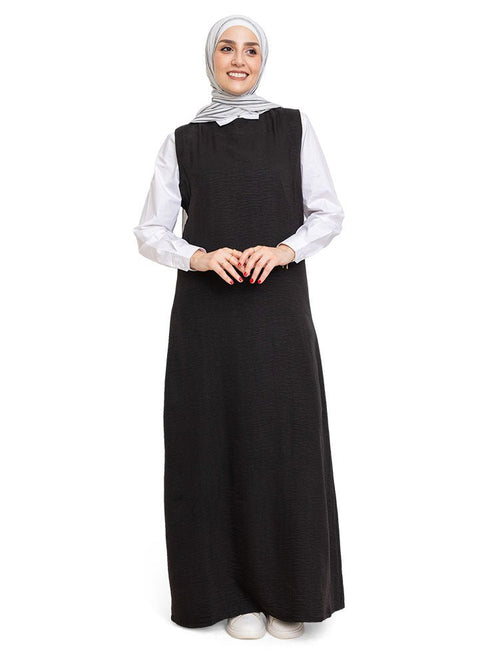 Black Linen Sleeveless Dress - Khotwh
