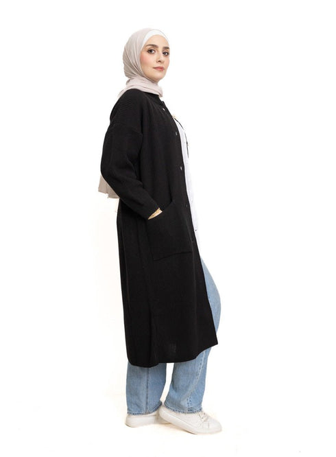 Black Long buttons Cardigan - Khotwh
