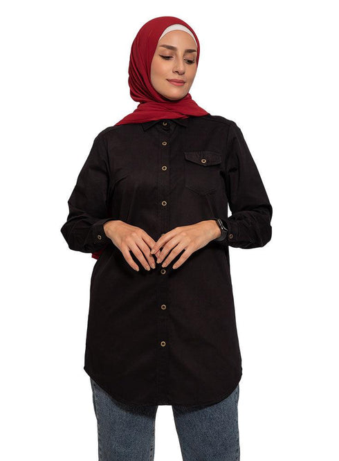 Black Long Jeans Shirt - Khotwh