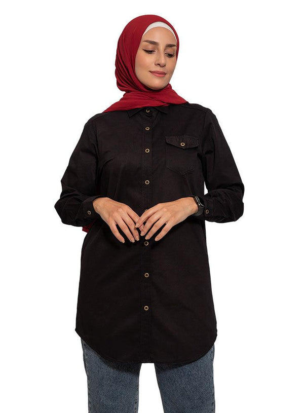 Black Long Jeans Shirt - Khotwh