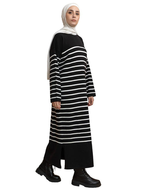 Black Long - Striped Dress - Khotwh