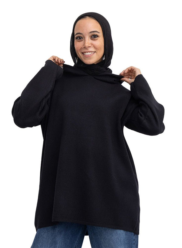 Black Over Size Knitted Hoodie 2 - Khotwh