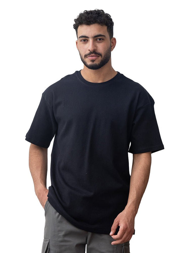 Black Over Size Round T-Shirt - Khotwh