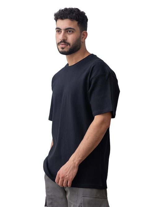 Black Over Size Round T-Shirt - Khotwh