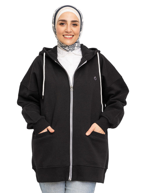 Black Over Size Sw - Zipper - Khotwh