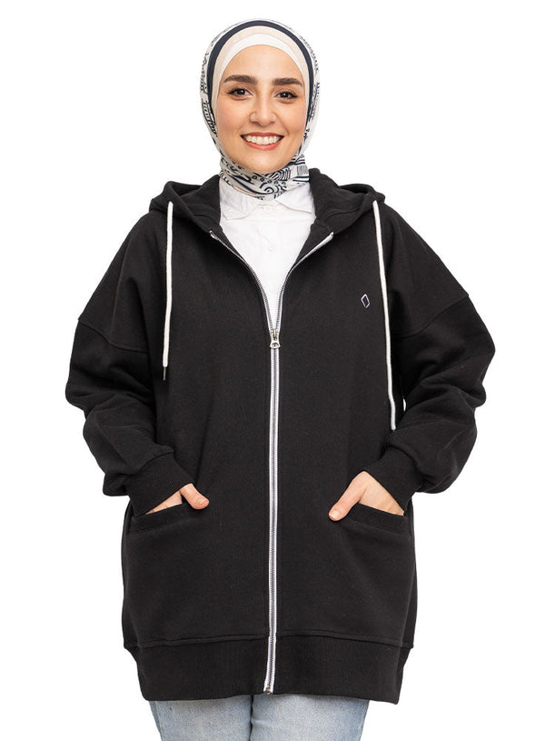 Black Over Size Sw - Zipper - Khotwh