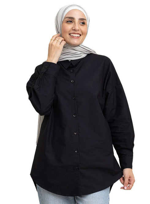 Black Oxford Over Size Shirt - Khotwh