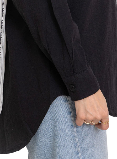 Black Pocket Over Size Linen Shirt - Khotwh