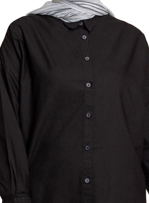 Black Pocket Over Size Linen Shirt - Khotwh