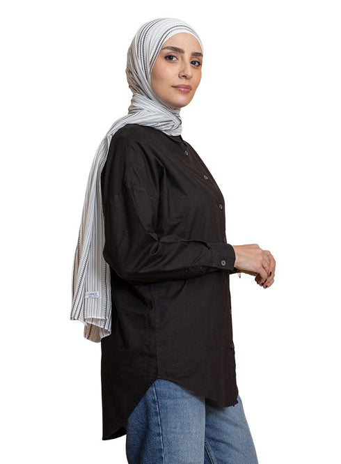 Black Pocket Over Size Linen Shirt - Khotwh