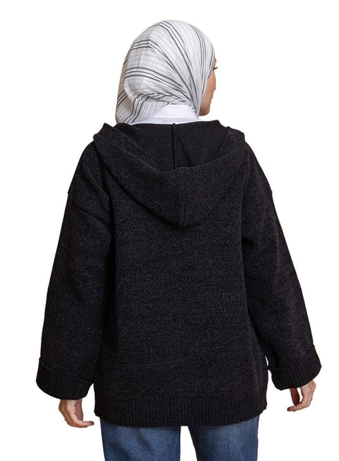 Black Pocket Velvet Cardigan - Khotwh