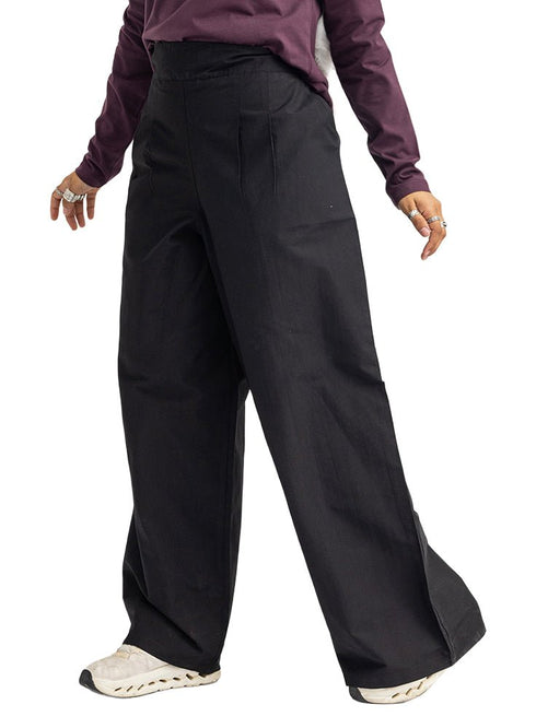 Black Poplin Wide Leg Pants - Khotwh