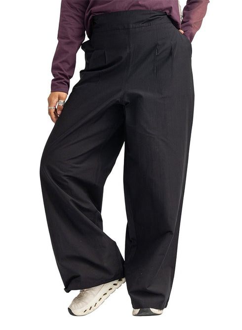 Black Poplin Wide Leg Pants - Khotwh