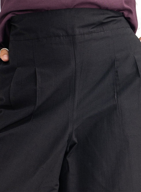 Black Poplin Wide Leg Pants - Khotwh