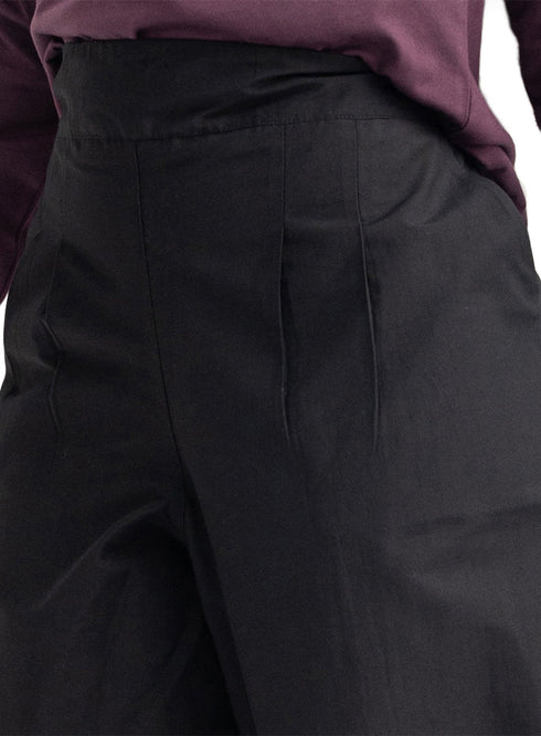 Black Poplin Wide Leg Pants - Khotwh