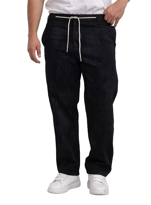 Black Printed Gabardine Straight Leg Pants - Khotwh