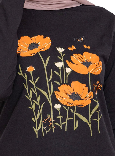 Black Printed Long - Sleeve Design 16 - Khotwh
