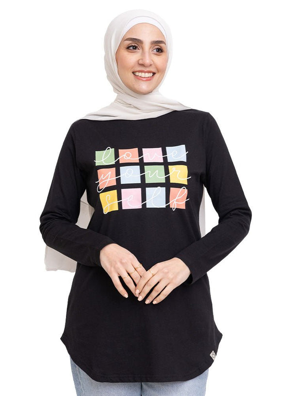 Black Printed Long - Sleeve Design 17 - Khotwh