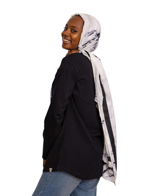 Black Printed Long - Sleeve Design 18 - Khotwh