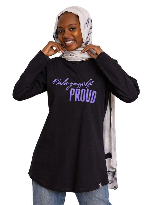 Black Printed Long - Sleeve Design 18 - Khotwh