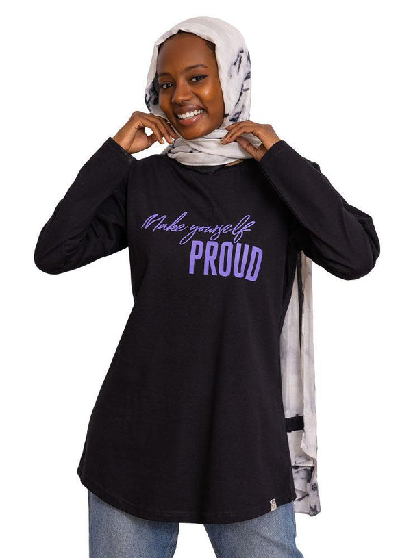 Black Printed Long - Sleeve Design 18 - Khotwh