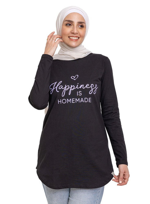 Black Printed Long - Sleeve Design 2 - Khotwh