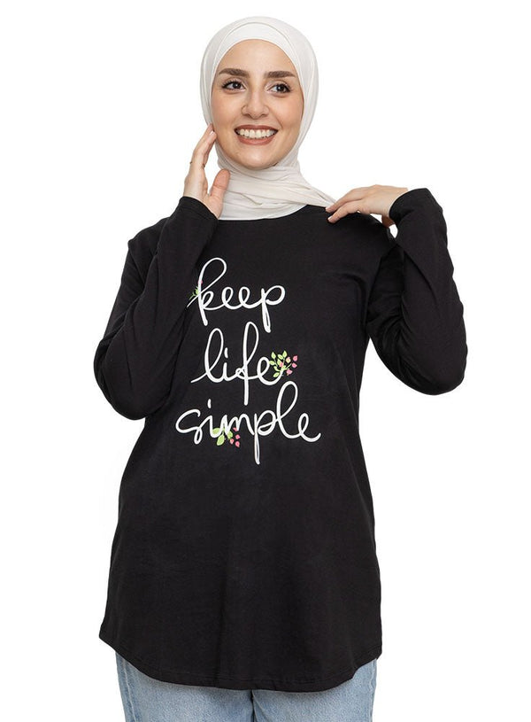 Black Printed Long - Sleeve Design 22 - Khotwh