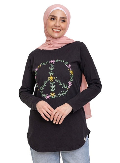 Black Printed Long - Sleeve Design 23 - Khotwh