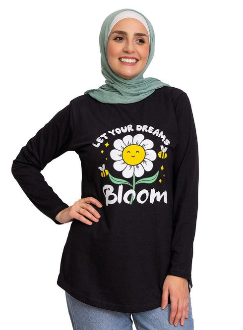 Black Printed Long - Sleeve Design 28 - Khotwh