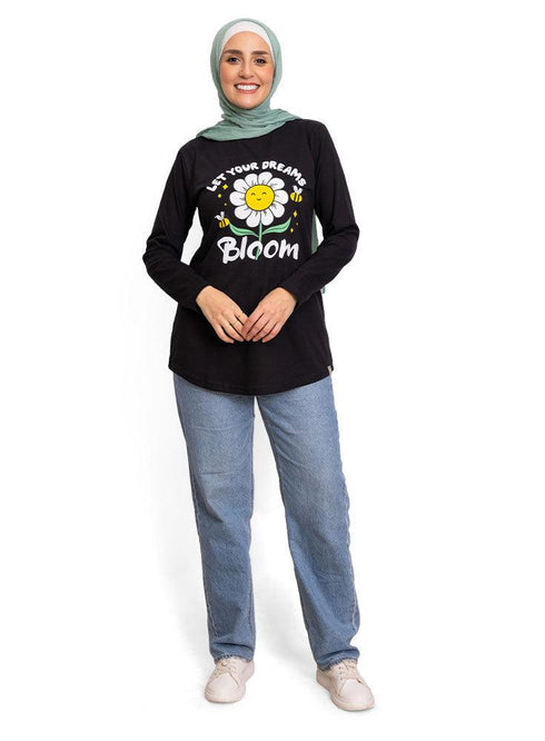 Black Printed Long - Sleeve Design 28 - Khotwh