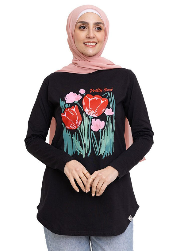 Black Printed Long - Sleeve Design 9 - Khotwh