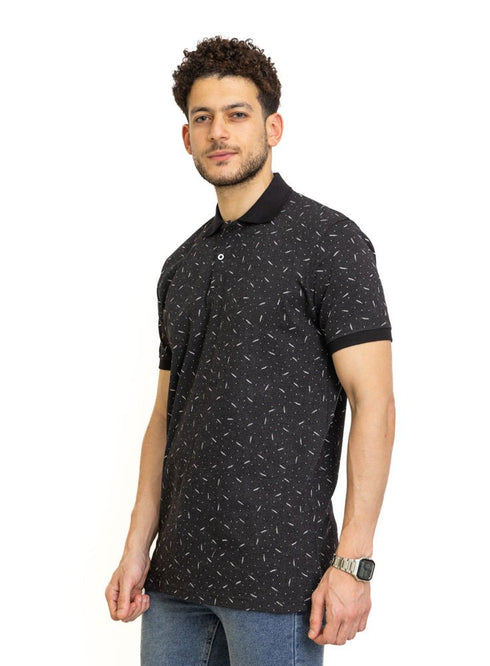 Black Printed Polo Design 3 - Khotwh