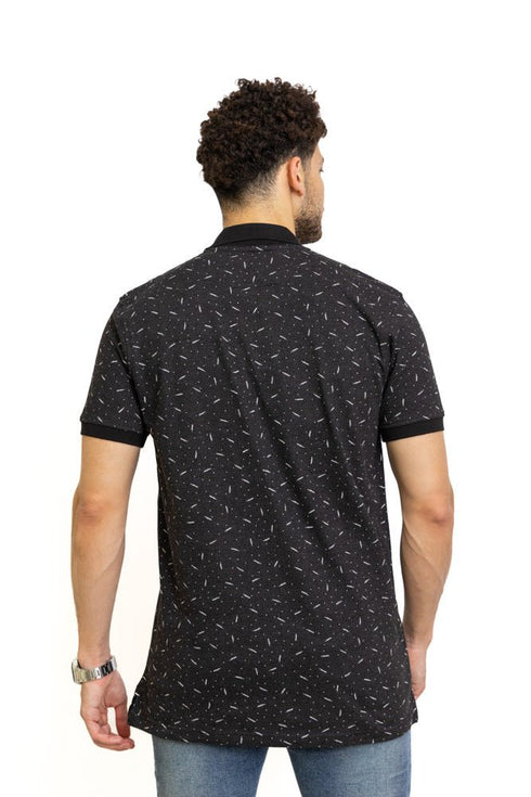 Black Printed Polo Design 3 - Khotwh