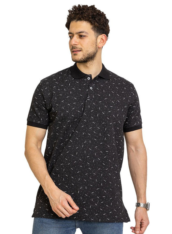 Black Printed Polo Design 3 - Khotwh