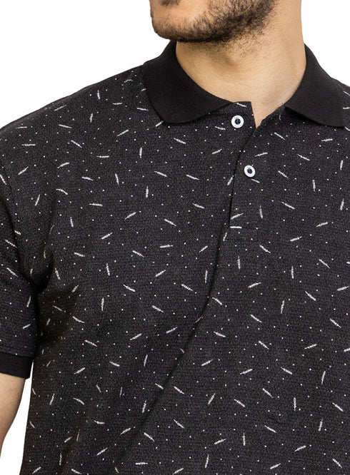 Black Printed Polo Design 3 - Khotwh