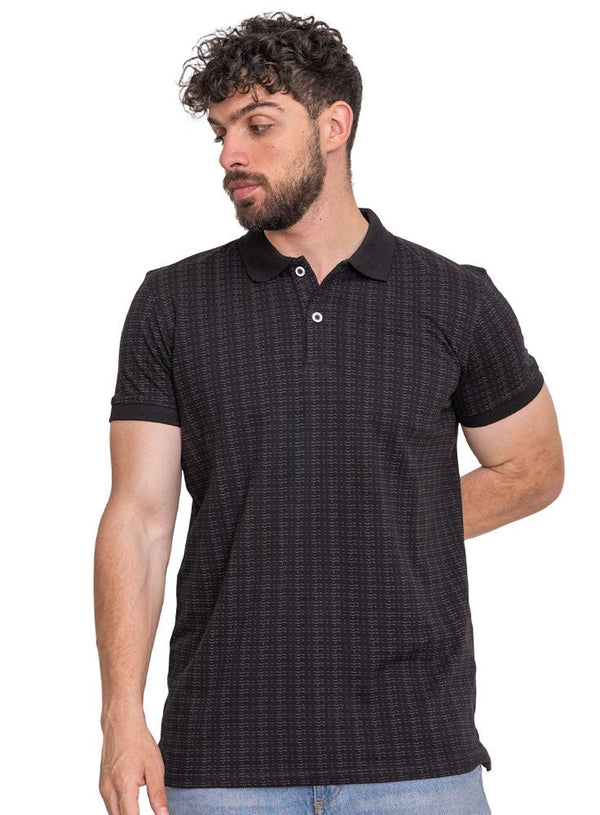 Black Printed Polo Design 4 - Khotwh