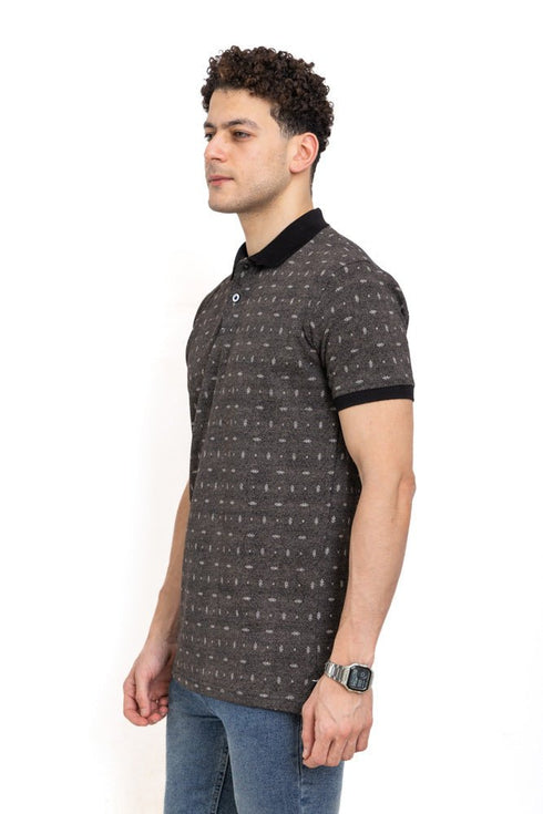 Black Printed Polo Design 7 - Khotwh