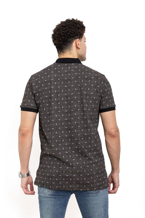 Black Printed Polo Design 7 - Khotwh