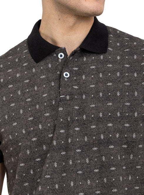 Black Printed Polo Design 7 - Khotwh